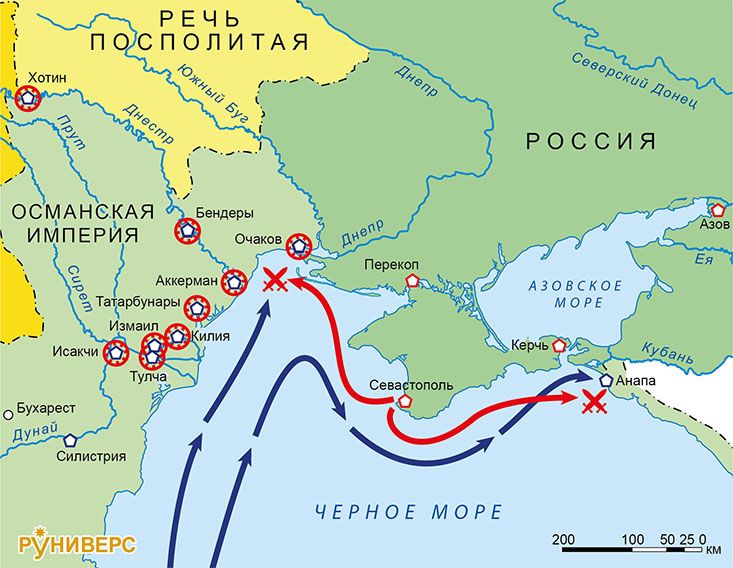 Война России и Австрии против Турции 1787–1791 гг. Карта кампании 1790 г. на Дунае и Черном море