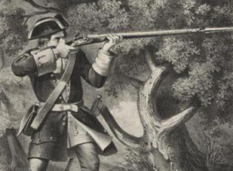 Рядовой армейского пехотного полка в 1720—32 гг. Литография XIX века