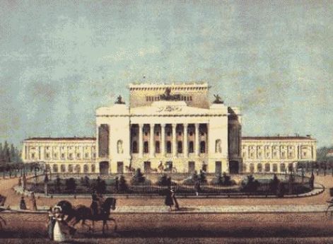 Александринский театр. Литография Иванова по рисунку Садовникова. XIX век