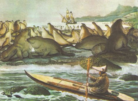 Л.Чорис. Российское судно «Рюрик» возле острова святого Павла в Беринговом море. 1817 год