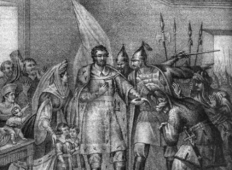 Князья и бояре вызываются возвратить Василию Тёмному великокняжеский престол. Б.Чориков. 1838 год.