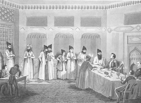 Граф И. Ф. Паскевич и принц Аббас-Мирза на подписании мирного договора в Туркманчае. В.Машков. Примерно 1828 год