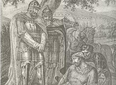 Ростислав и его племянник Мстислав находят умирающего Изяслава. Б. Чориков. XIX век