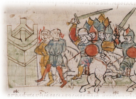 Возвращение русских войск из похода на половцев с победой и военной добычей.