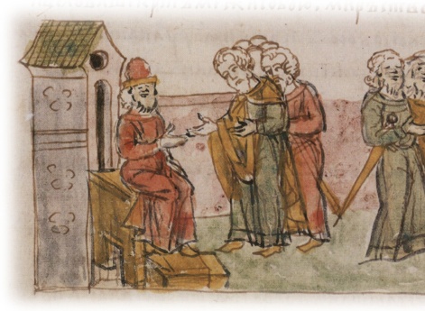 Объяснение причин ослепления Василька Ростиславича Теребовльского Владимиру Всеволодовичу Мономаху (Переяславскому) послами Святополка Изяславича Киевского; уход послов Святополка от Владимира.