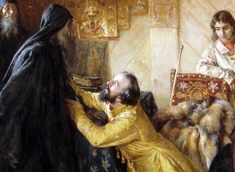 Царь Иван Грозный просит игумена Кирилла (Кирилло-Белозерского монастыря) благословить его в монахи