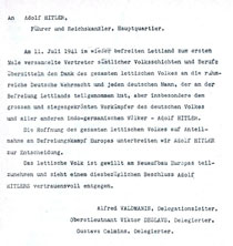Телеграмма Адольфу Гитлеру от Собрания народных представителей Латвии