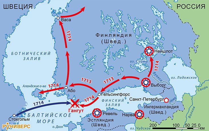 Северная война 1700-1721. Карта кампаний 1712–1715 гг. Действия в Финляндии