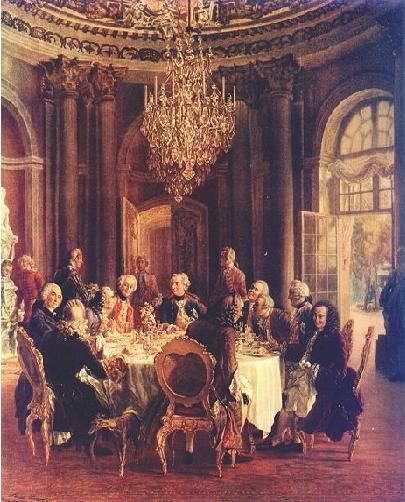 Король Пруссии Фридрих II, прославившийся не только военными успехами, но и своим покровительством наукам. А. фон Менцель. За круглым столом. Философы при дворе Фридриха Великого