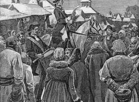 Объявление указа Петра Великого (1699) «считать новый год» с 1 января. Гравюра конца XIX века