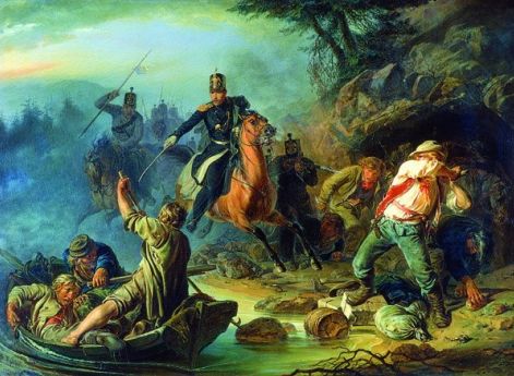 Стычка с финляндскими контрабандистами. В.Г.Худяков. 1853 год. Третьяковская галерея, Москва