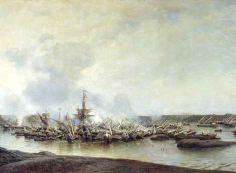 Сражение при Гангуте 27 июля 1714 года. А.П. Боголюбов.. 1875—1877. Центральный Военно-морской музей, Санкт-Петербург