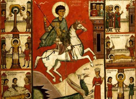 Чудо Георгия о змие, с житием в 14 клеймах