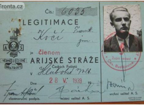 Членский билет «Арийской гвардии – Чешских фашистов», 1939 г.