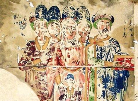 Заглавный лист харатейного «Изборника» 1073 г., изображающий  великого князя Святослава Ярославича и его семейство.