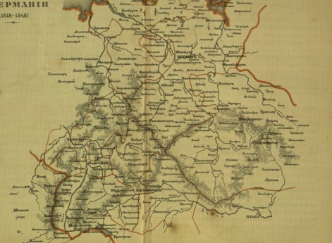 Карта театра Тридцатилетней войны в Германии (1618-1648).