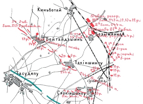Расположение частей 61 пехотной дивизии к утру 21 февраля 1905 года