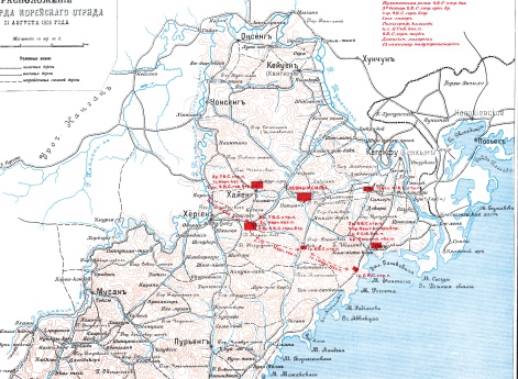 Расположение авангарда Корейского отряда 21 августа 1905 года