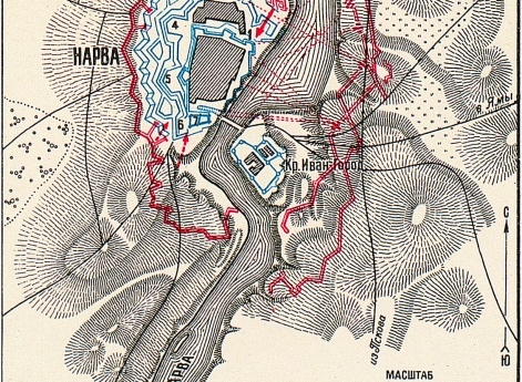 Карта: Осада и штурм Нарвы в 1704 г.