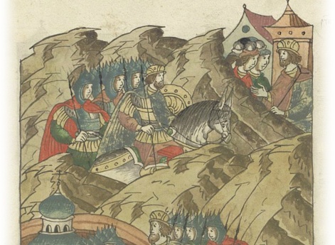 Князь Мстислав Ростиславич с новгородцами идет на Полоцк на своего зятя князя Всевлава, желая возвратить все новгородские волости, захваченные дедом Всеслава.