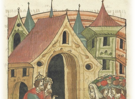 Митрополит Киевский и всея Руси Кирилл приходит к великому князю Юрию Всеволодовичу, его братьям Ярославу и Святославу и племянникам Константиновичам от великого Киевского князя Владимира Рюриковича, и с ним приходят епископ Перфирий от князя Михаила Черн