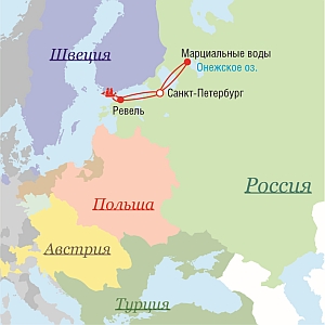Маршрут поездок Петра I в 1723 г.