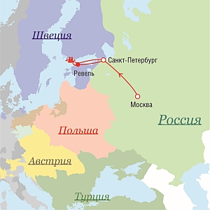 Маршрут поездок Петра I в 1719 г.