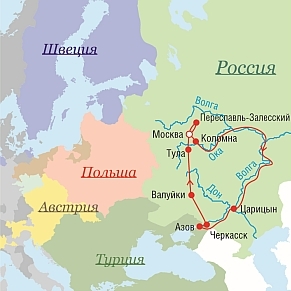 Маршрут поездок Петра I в 1695 г.